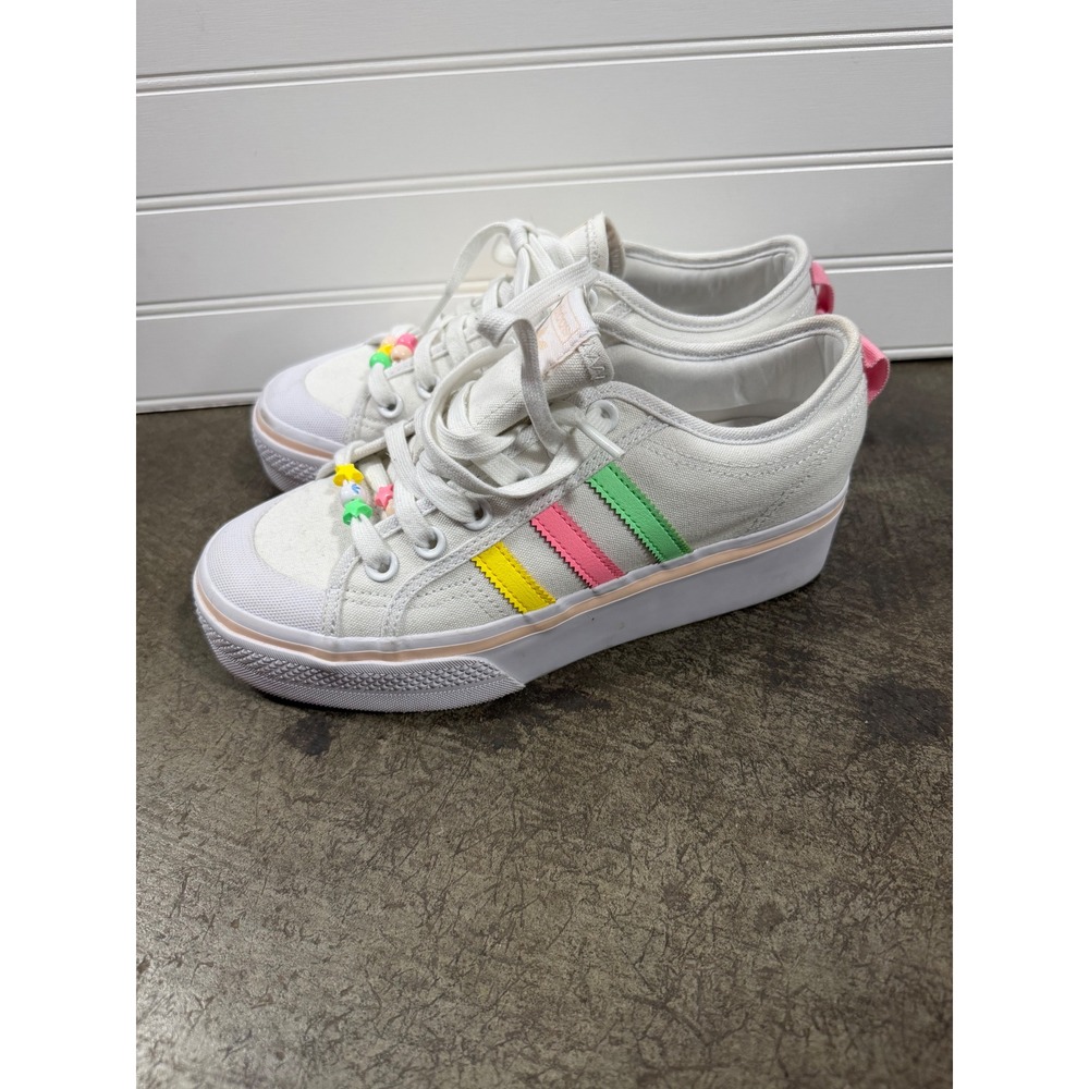 Adidas Nizza Platform White Multi Color Neon Stripes Sneakers Kids 6.5 GZ9232